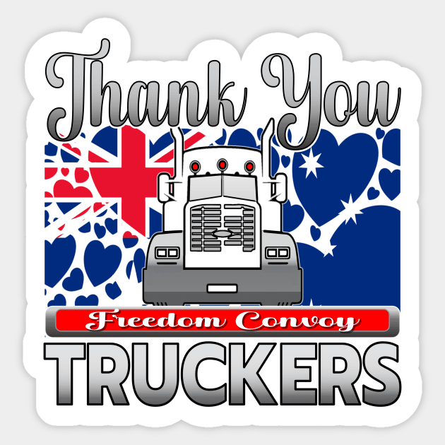 THANK YOU, TRUCKERS - AUSTRALIA FLAG WITH HEARTS - FREEDOM CONVOY CANBERRA - SILVER GRAY LETTER DESIGN Sticker by KathyNoNoise